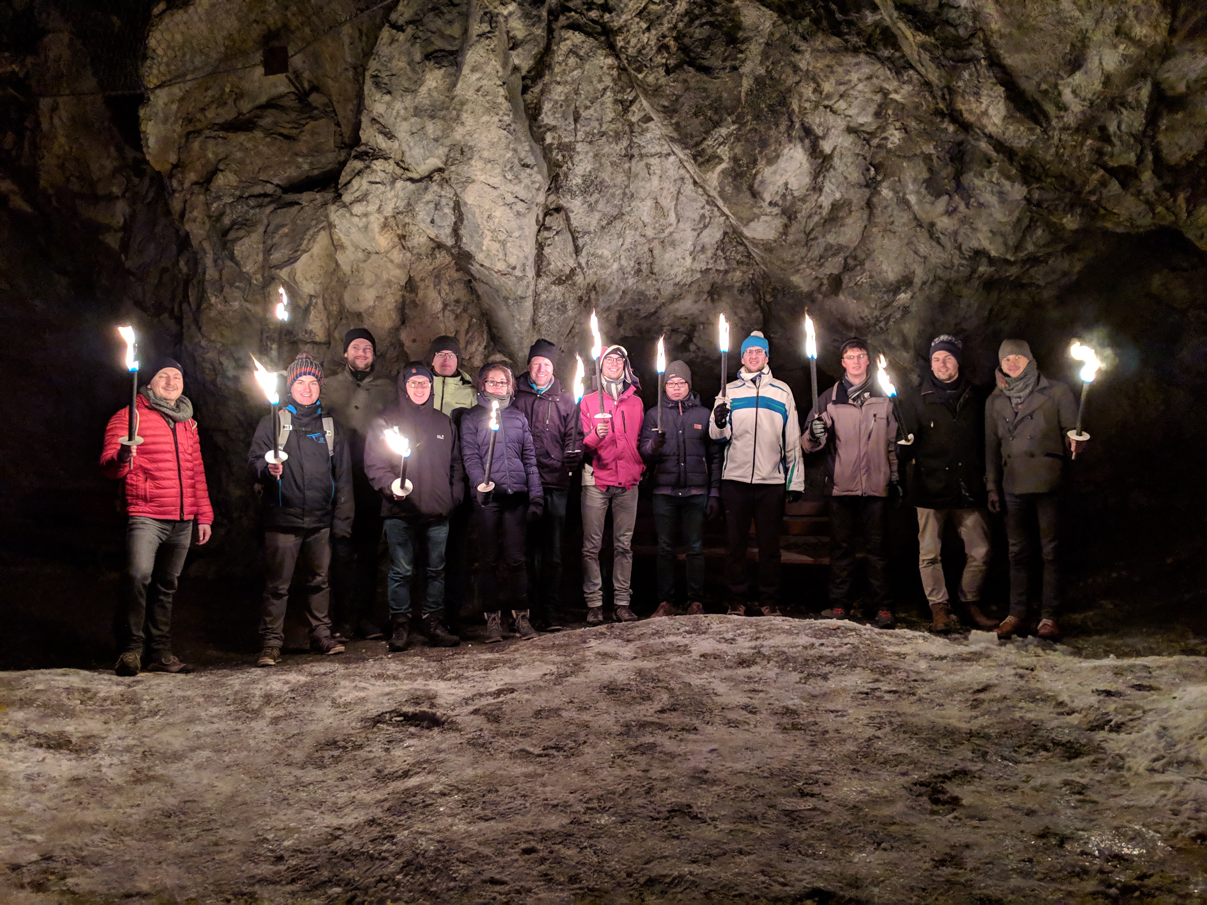 Group photo during a torchlight hike.