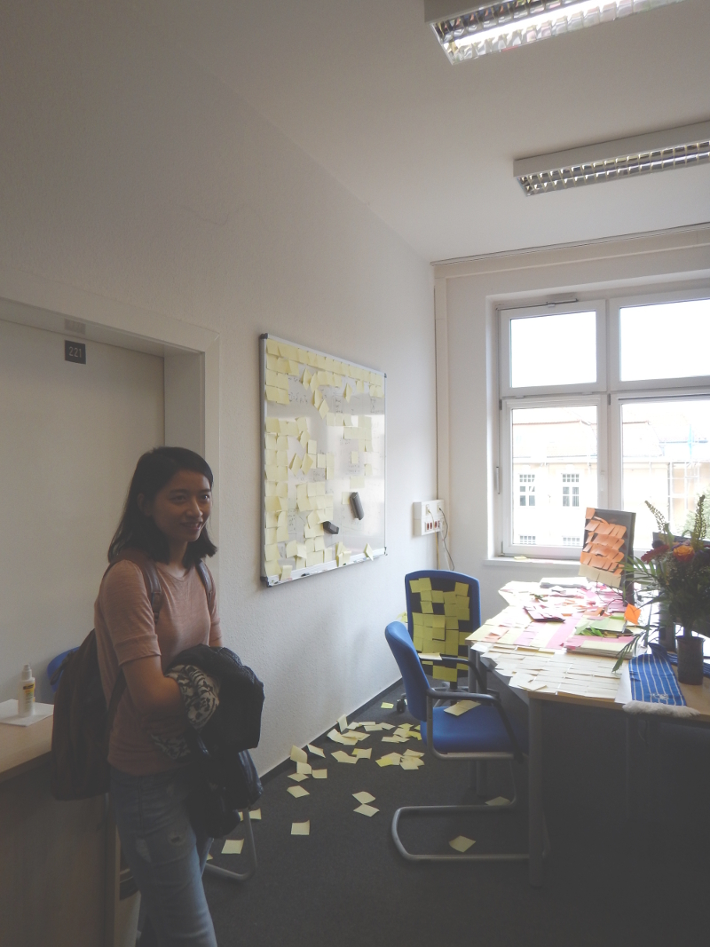 Thuy and her decorated workplace